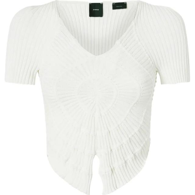 Trumpinti marškinėliai moterims, Balta, Ribbed top