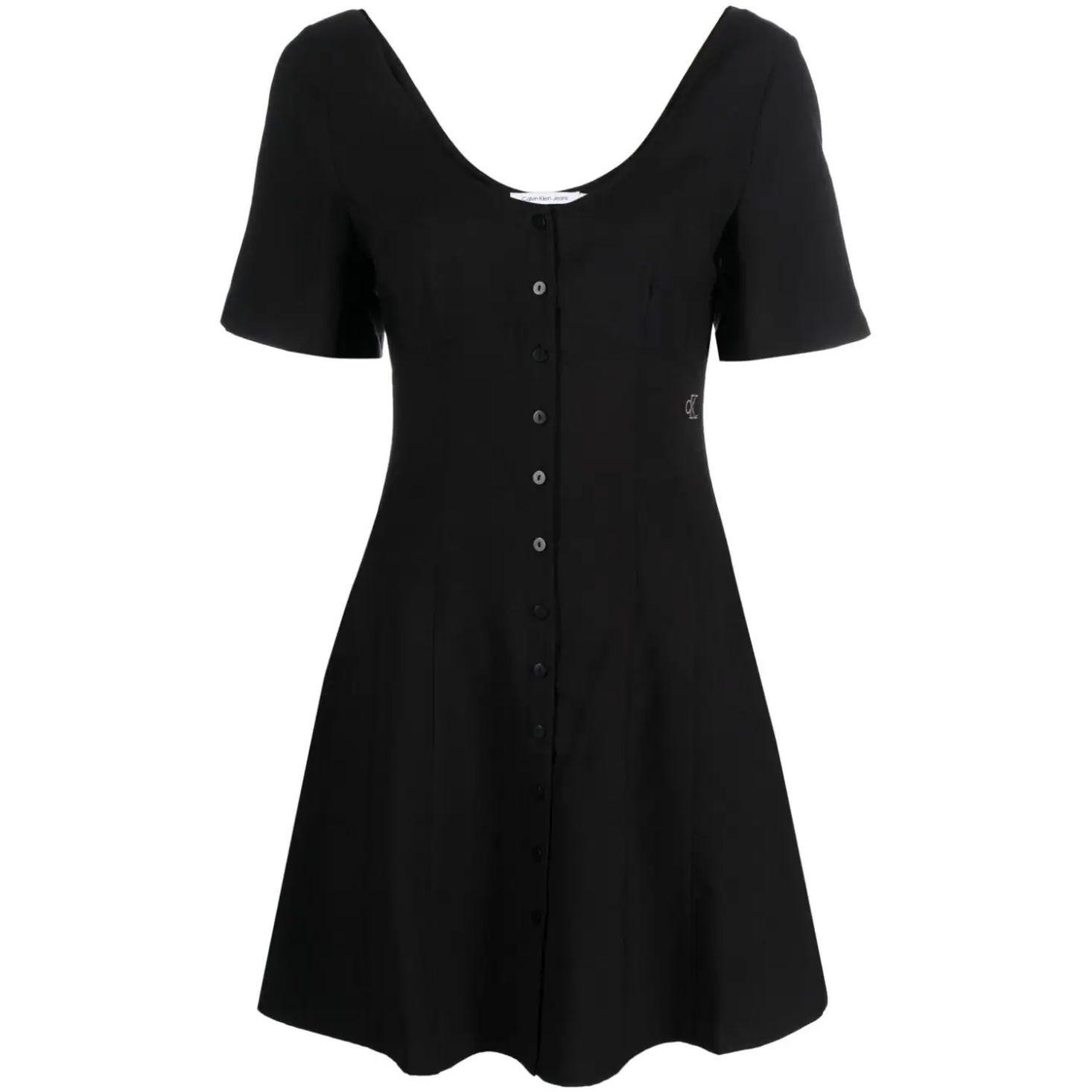 Midi suknelė moterims, Juoda, Button down short sleeve dress