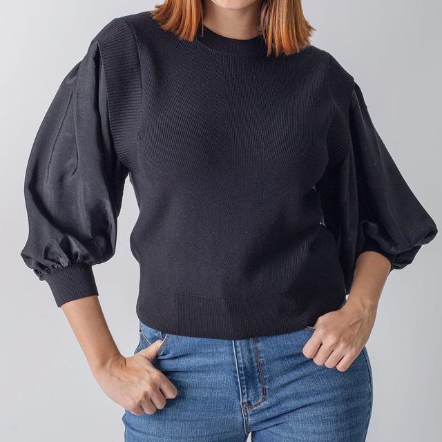 Palaidinės moterims, Juoda, L/s mix media top