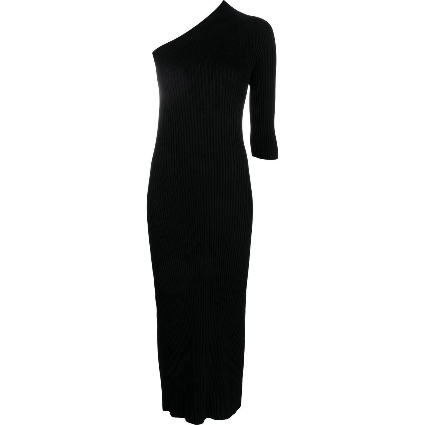 Maxi suknelė moterims, Juoda, Ribbed asymmetric maxi dress