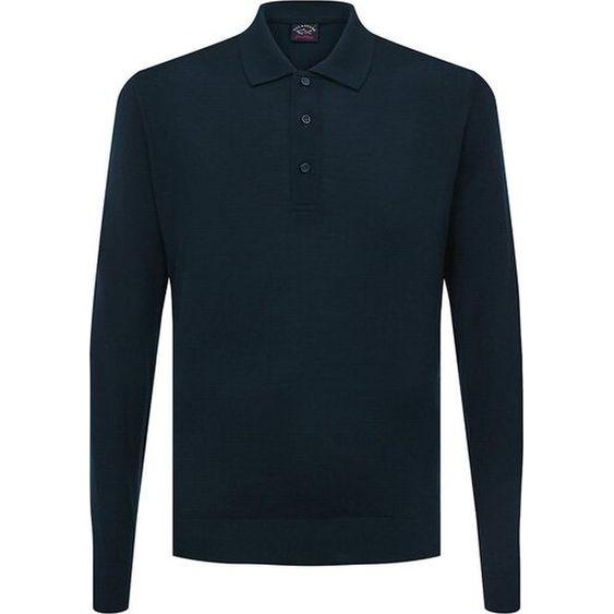 Polo marškiniai ilgos rank. vyrams, Mėlyna, men's woollen polo shirt