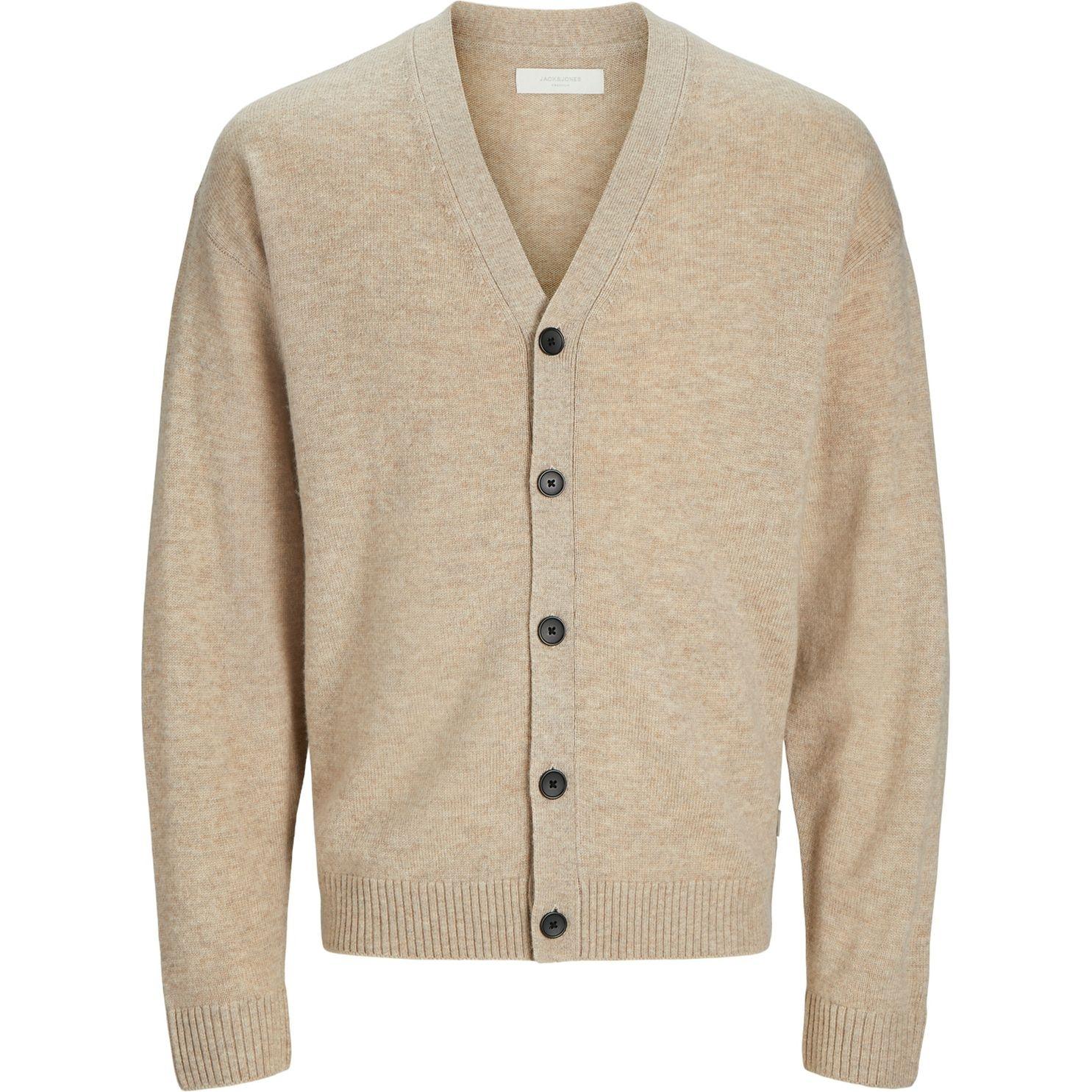 Kardiganas vyrams, Smėlio, Lambs wool knit cardigan