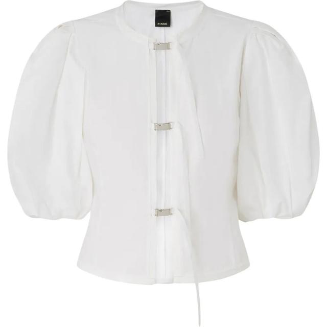 Marškiniai trump. rankovėmis moterims, Balta, Rudi blouse