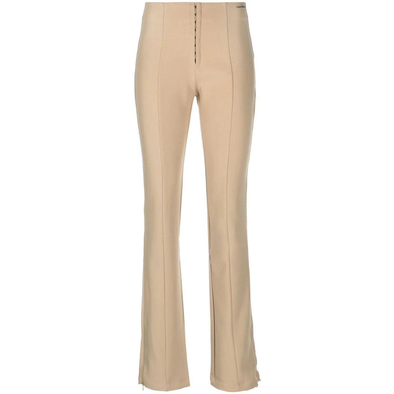 Formalios kelnės moterims, Smėlio, Slim fit high waist pants