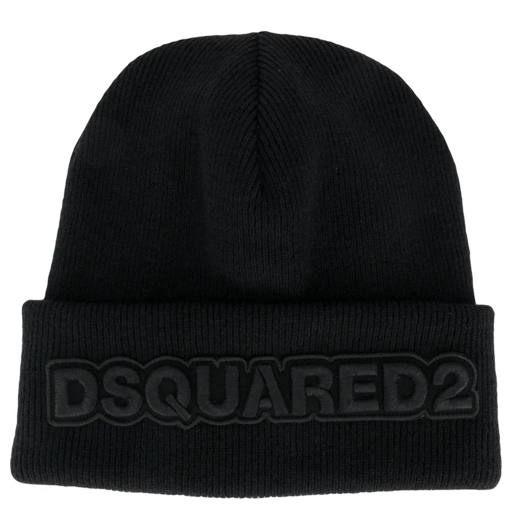 Skrybėlė vyrams, Juoda, Dsquared2 logo knit beanie