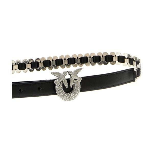 PINKO Diržas moterims, Juoda, Belt h2 fibbia full strass pu+ 3