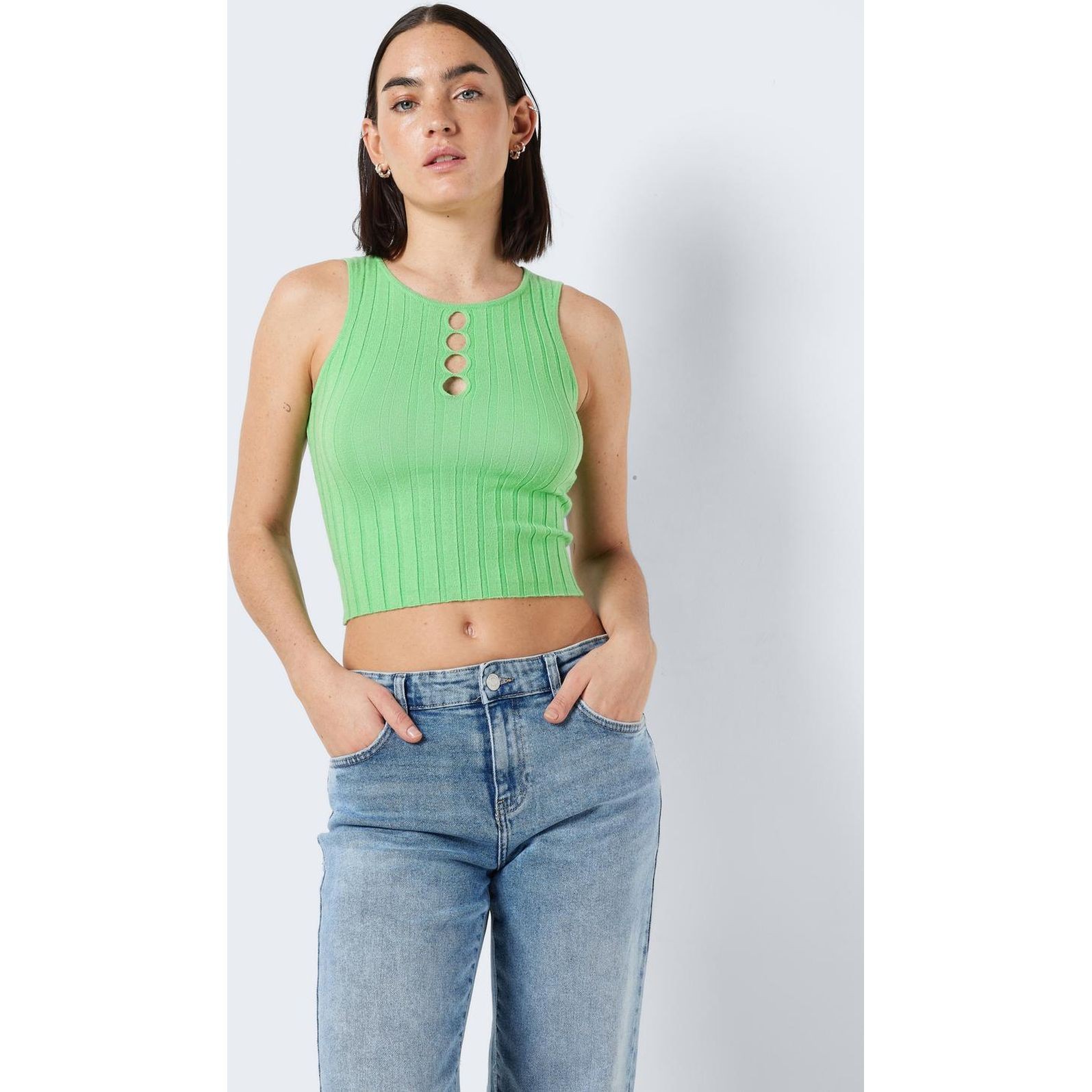 NOISY MAY Megztinis moterims, Žalia, NMFREY S/L O-NECK KNI 2