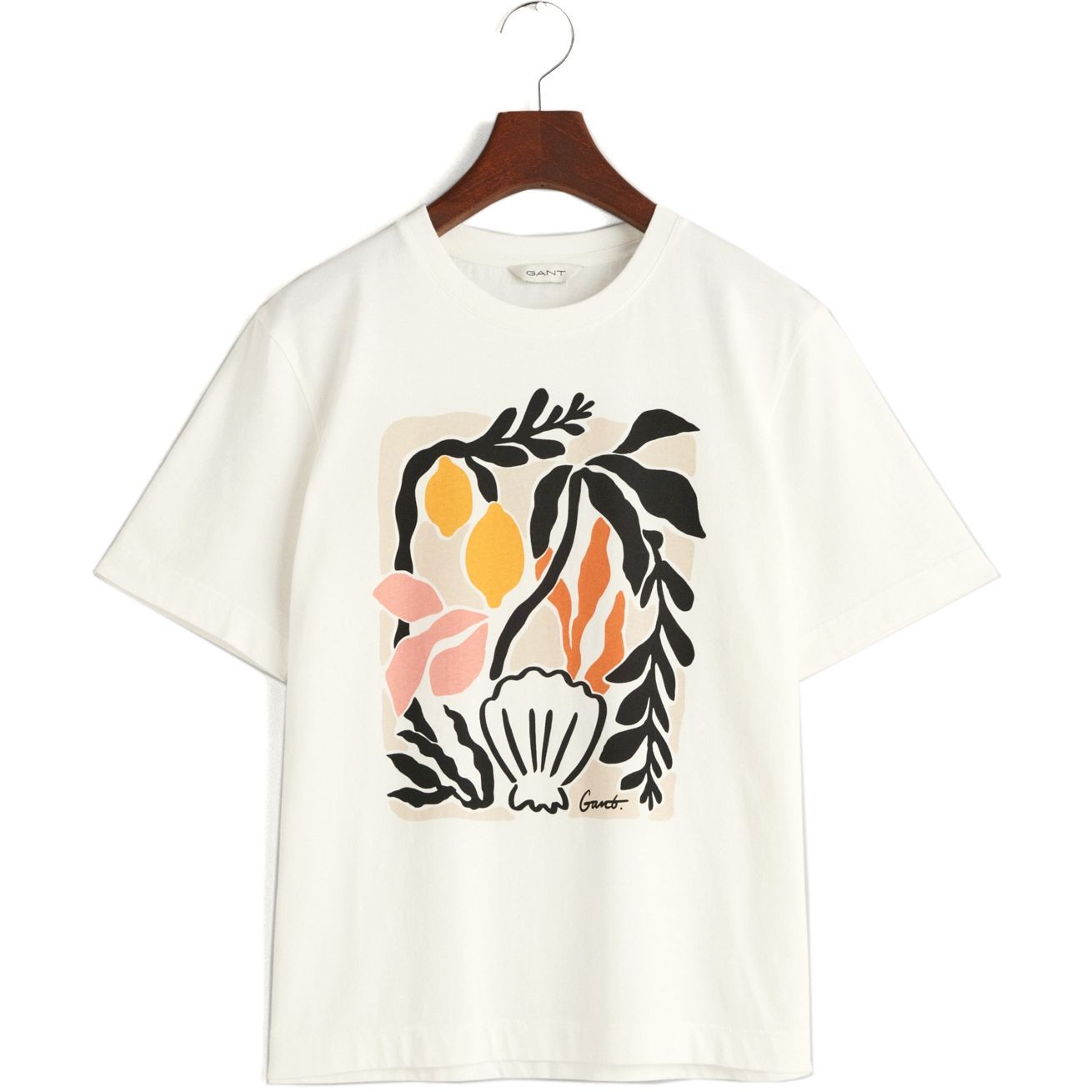 GANT Marškinėliai trump. rankovėmis moterims, Balta, rel palm print ss t-shirt 1