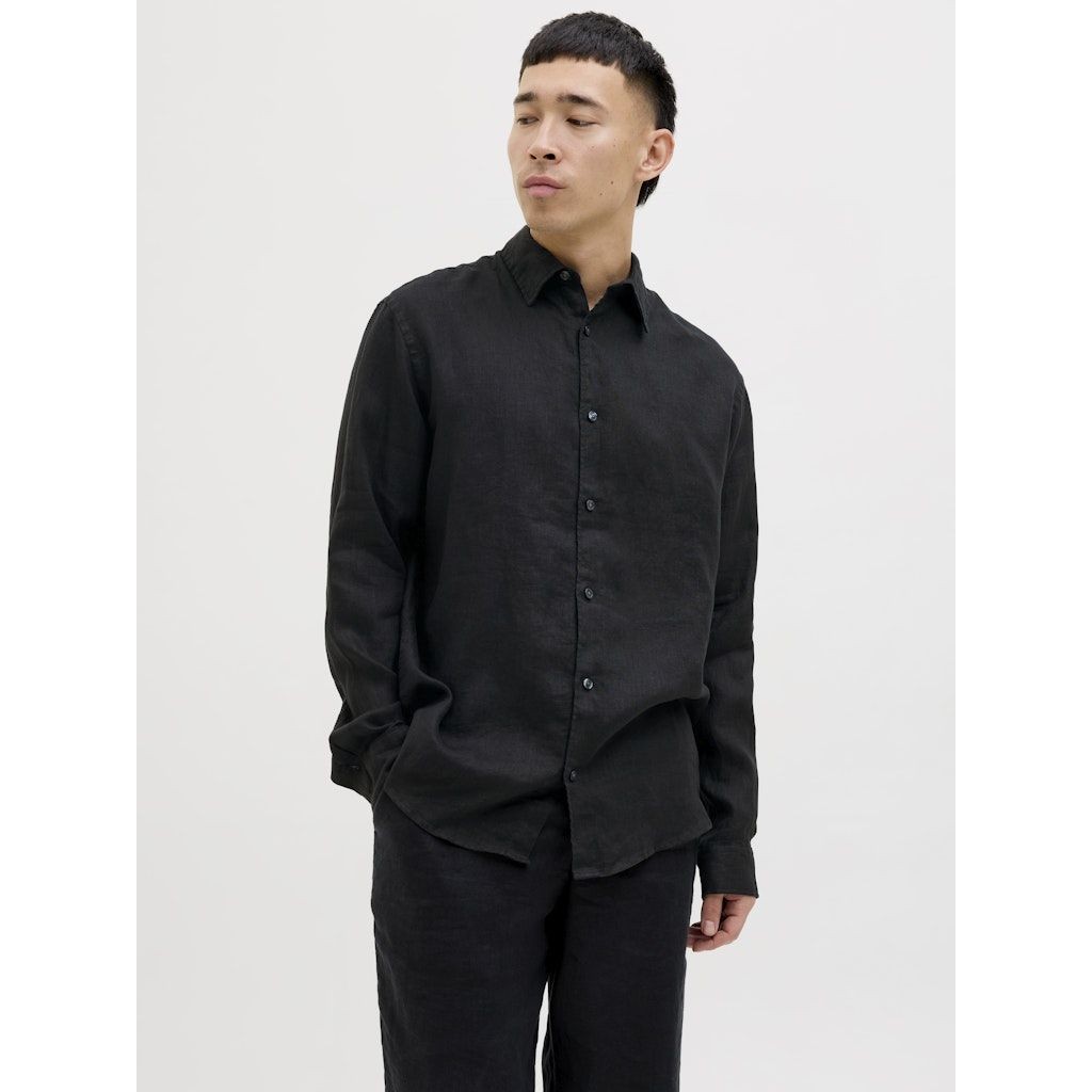 JACK & JONES Marškiniai ilgomis rankovėmis vyrams, Juoda, Lawrence linen shirt 2