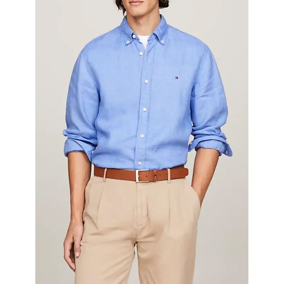 TOMMY HILFIGER Marškiniai ilgomis rankovėmis vyrams, Mėlyna, Pigment dyed li solid rf shirt 2