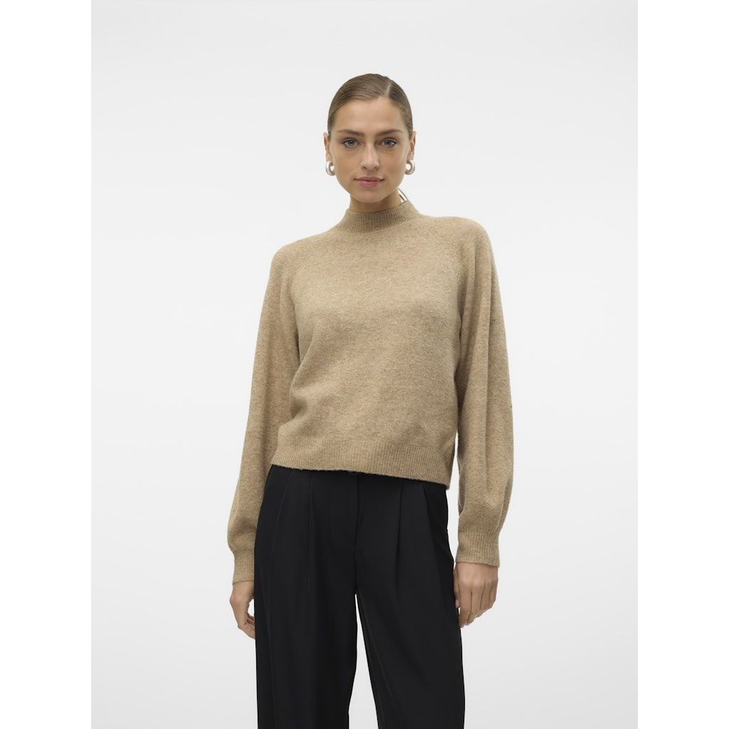 VERO MODA Megztinis su kaklu moterims, Smėlio, Leaf high neck pullover 2