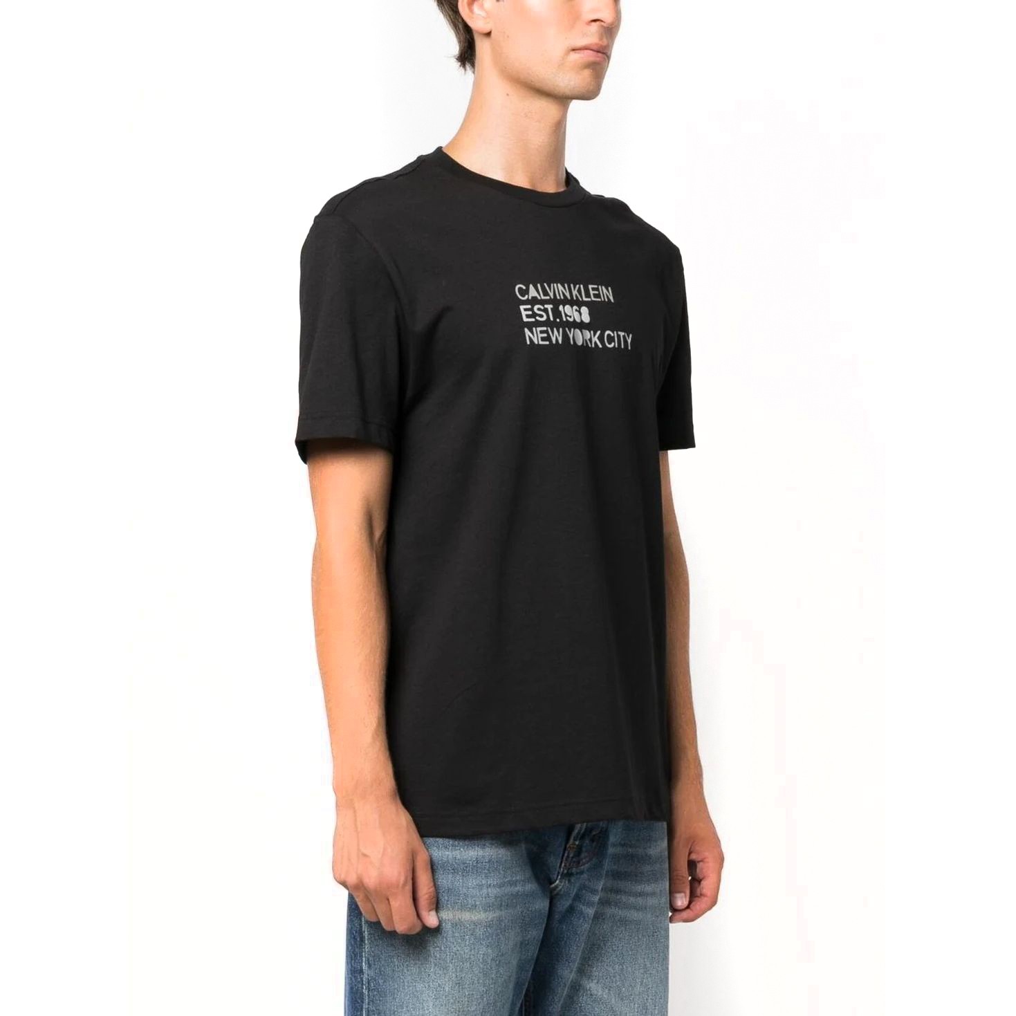 CALVIN KLEIN Marškinėliai trump. rankovėmis vyrams, Juoda, Mixed print stencil logo t-shi 2