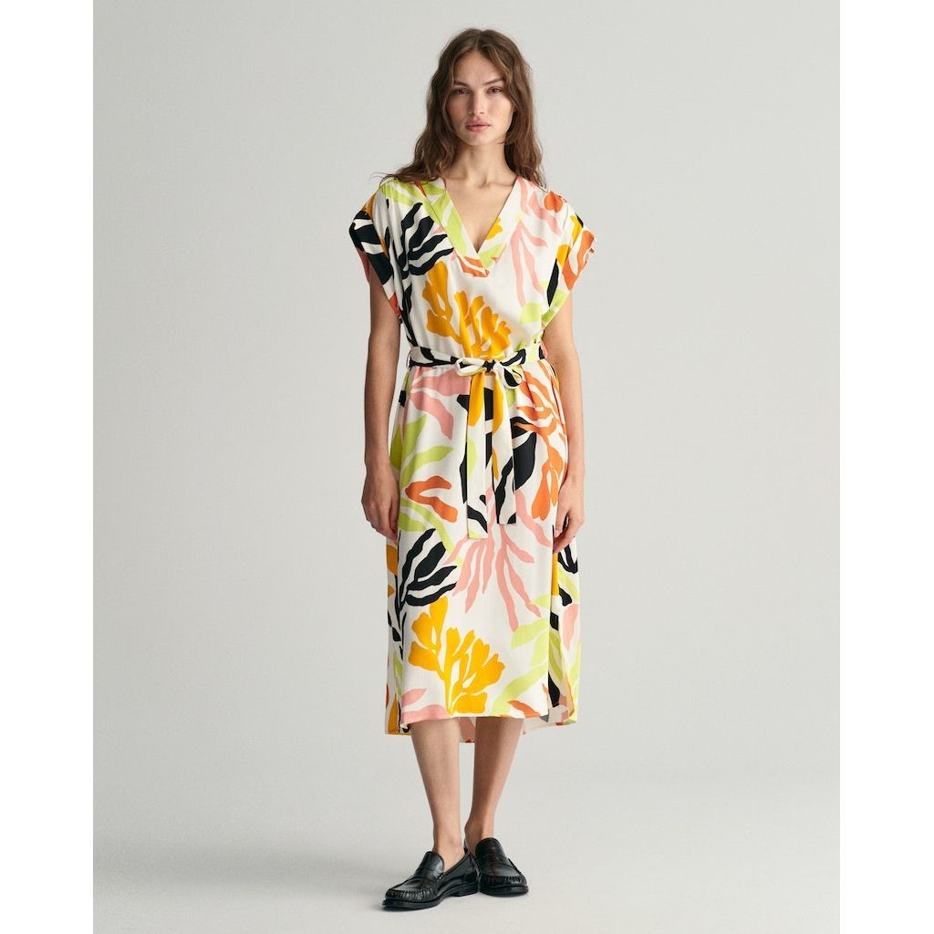 GANT Midi suknelė moterims, Geltona, REL PALM PRINT SS DRESS 5