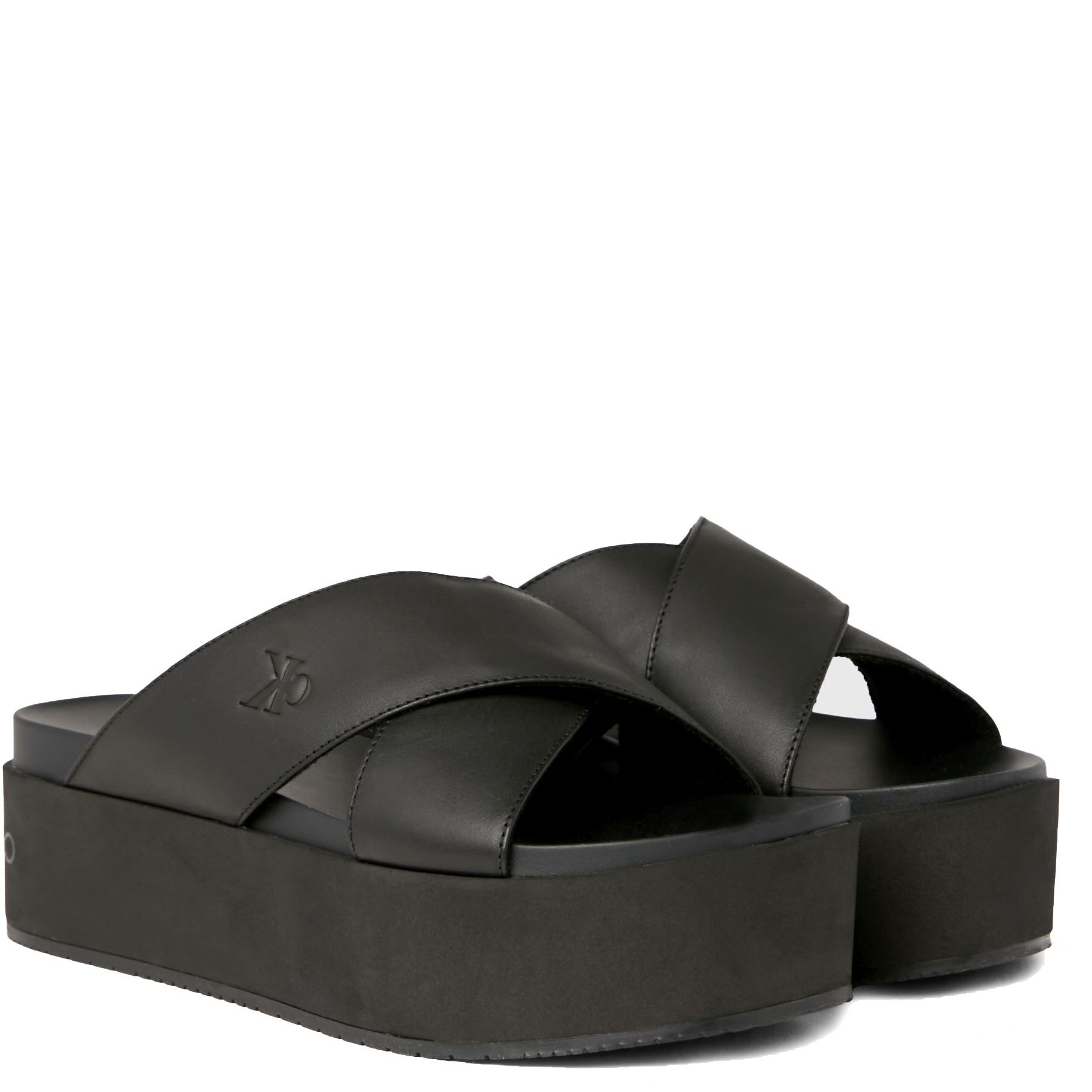 CALVIN KLEIN JEANS Šlepetės moterims, Juoda, Flatform cross slippers 1