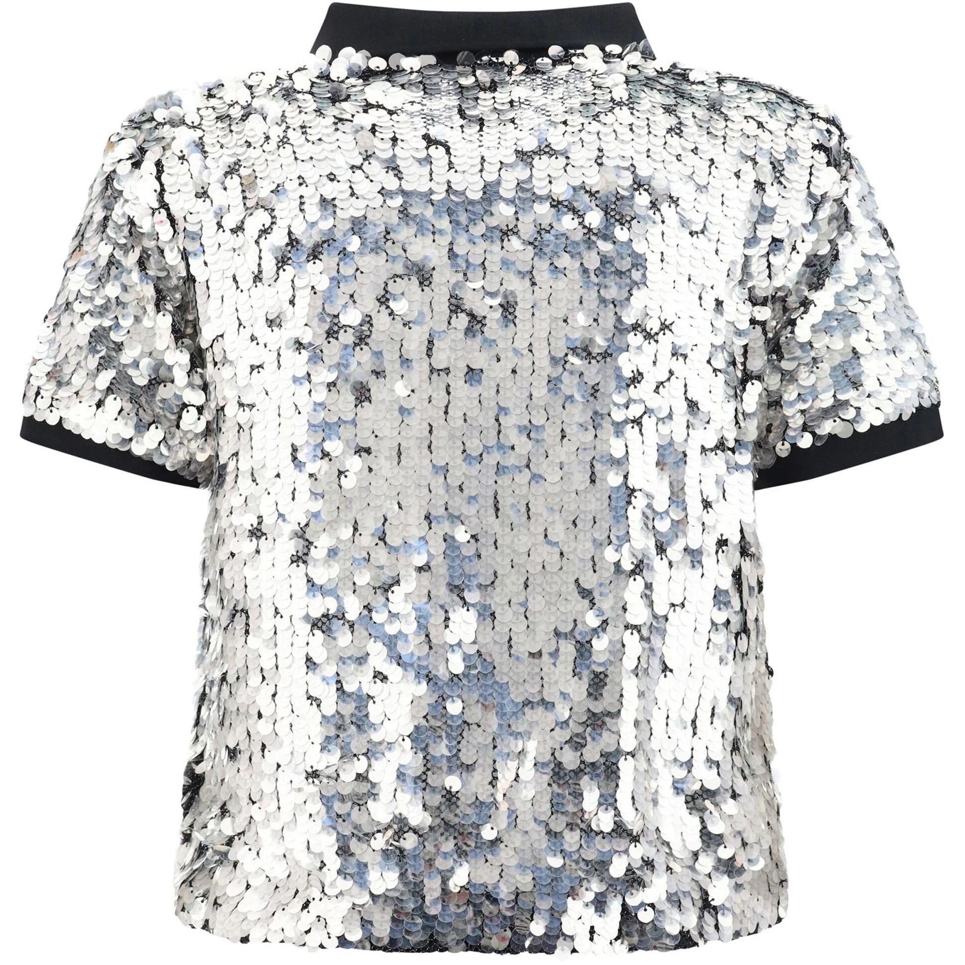 PINKO Polo marškiniai trumpos rank. moterims, Sidabrinė, Polo semi-transparent sequins 2