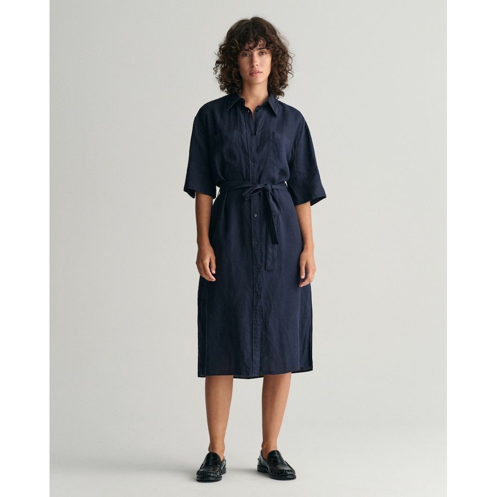 GANT Midi suknelė moterims, Mėlyna, REL LINEN SS SHIRT DRESS 2