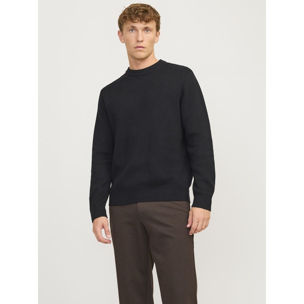 JACK & JONES Megztinis vyrams, Juoda, Milano stitch knit crew neck 2
