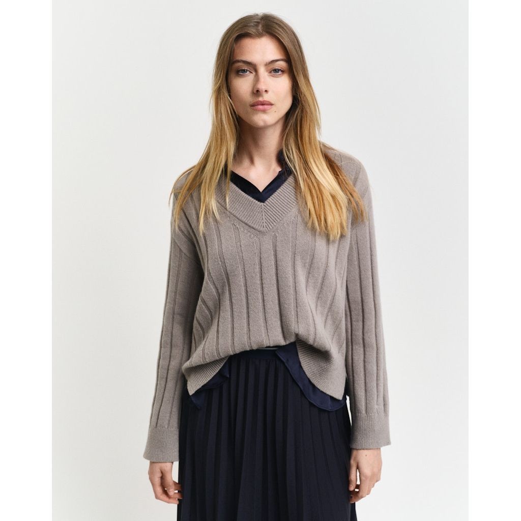GANT Megztinis moterims, Pilka, Wide ribbed wool sweater 2