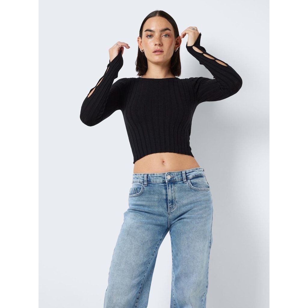 NOISY MAY Megztinis moterims, Juoda, NMFREY L/S O-NECK KNI 2