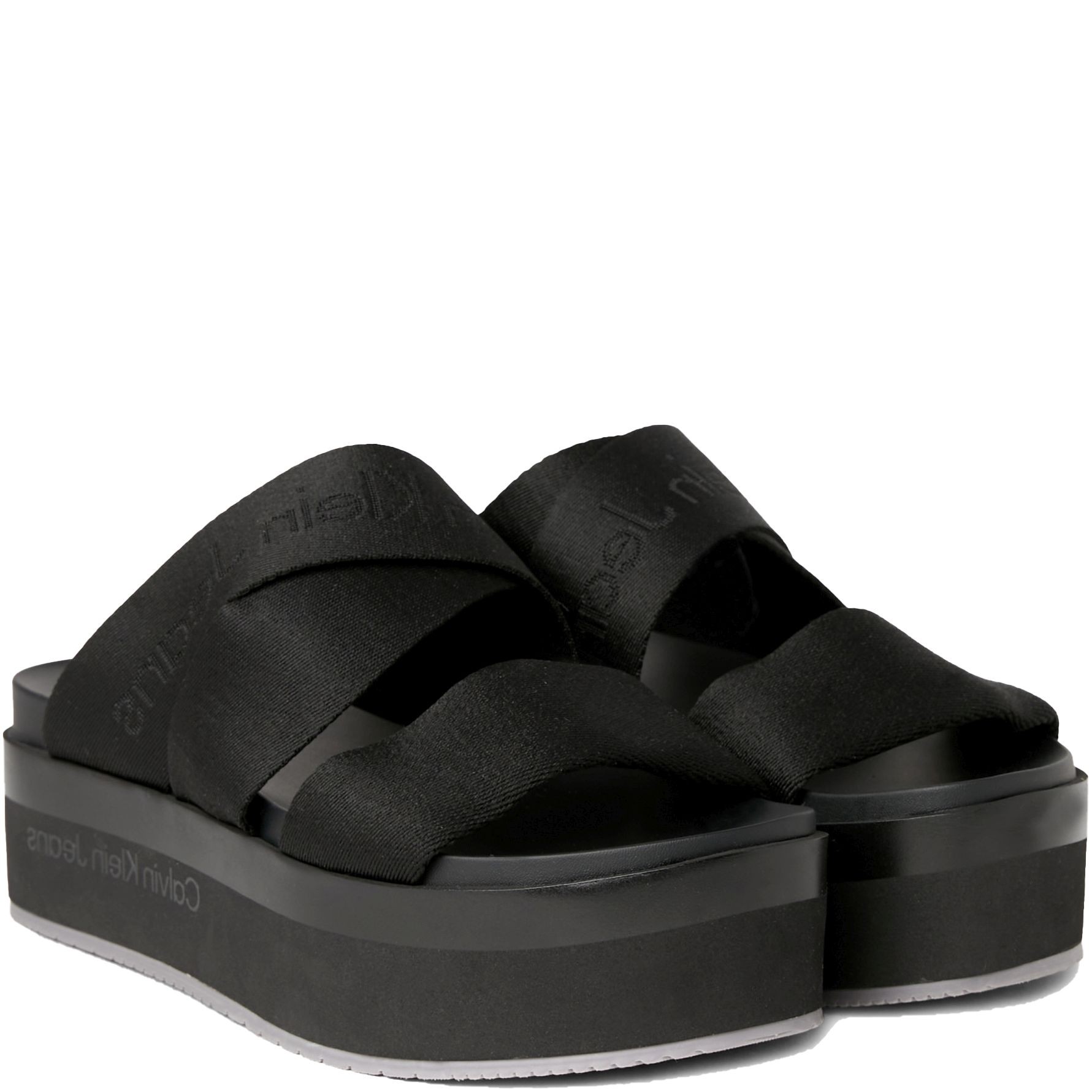 CALVIN KLEIN JEANS Šlepetės moterims, Juoda, Flatform sandal webbing 1