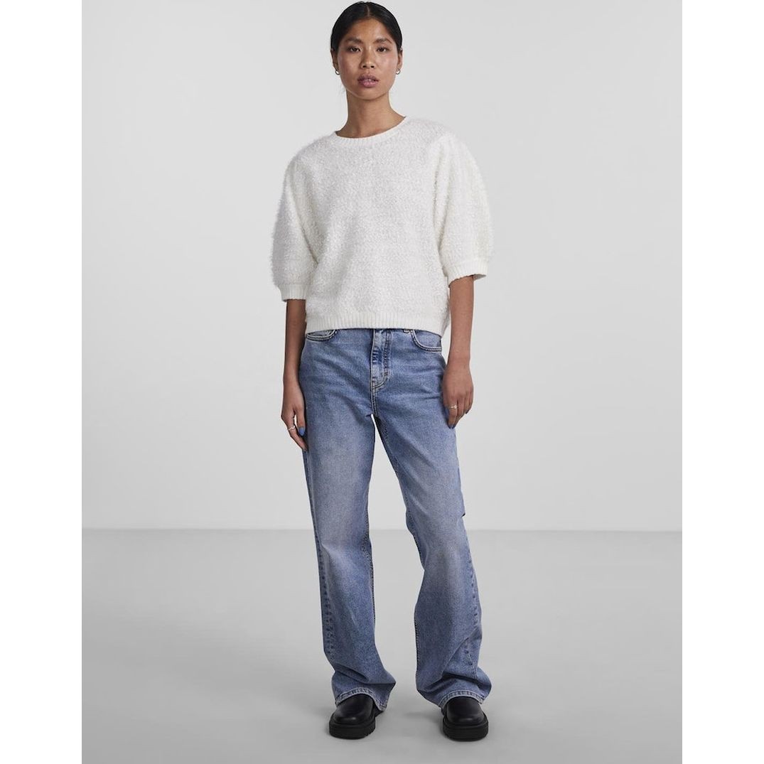 PIECES Megzta palaidinė moterims, Balta, Fee o-neck knit 5