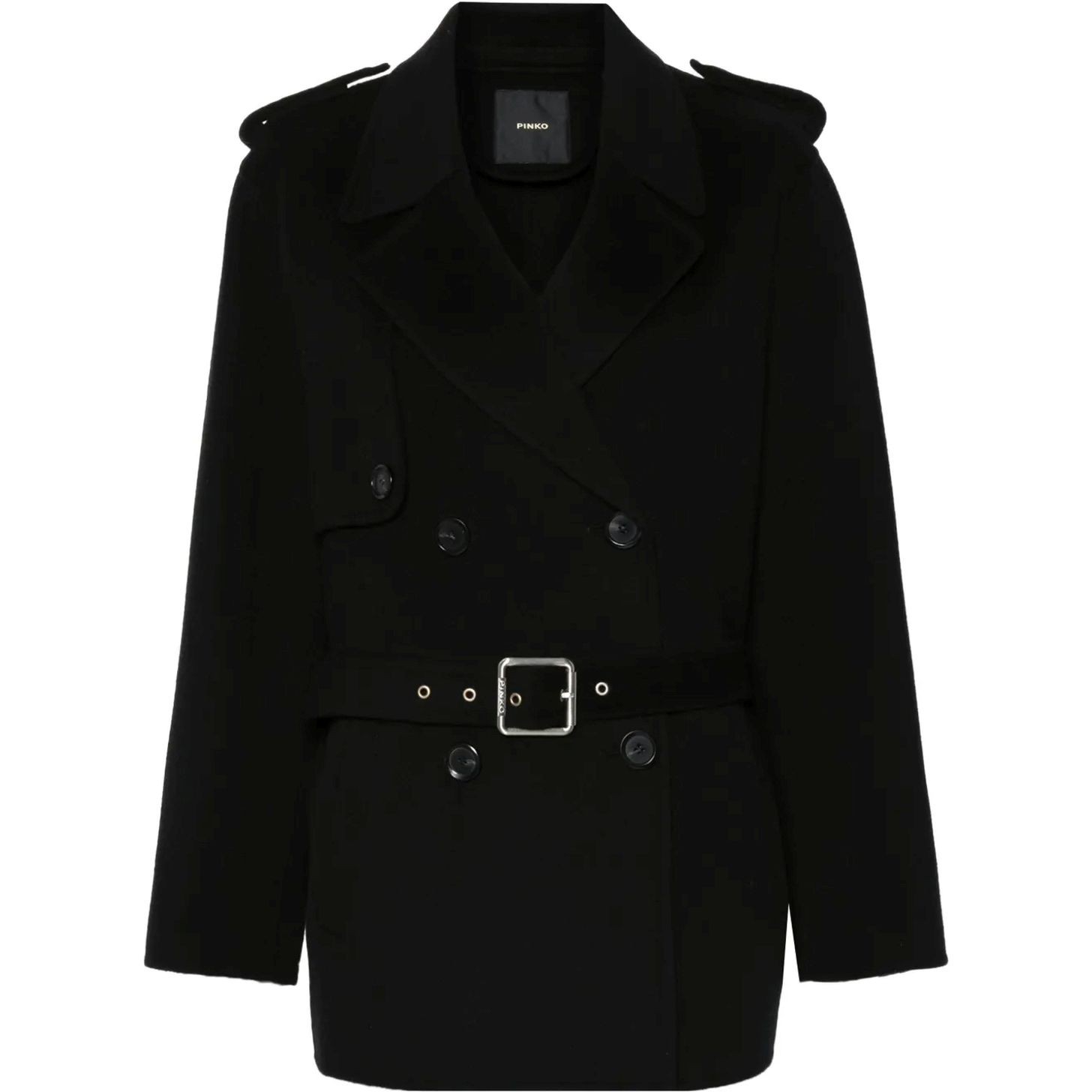 PINKO Paltas moterims, Juoda, Double-breasted belted coat