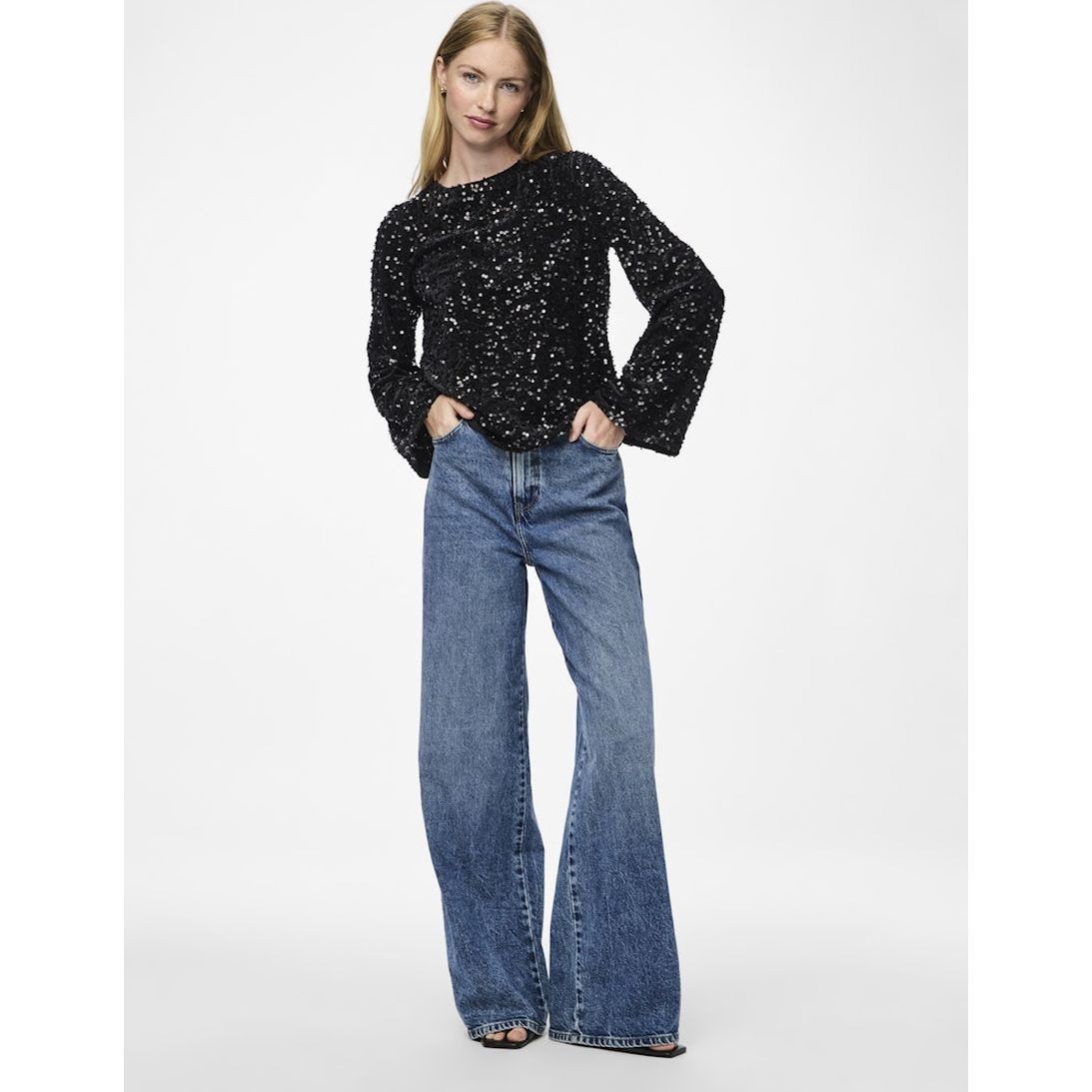 PIECES Palaidinės moterims, Juoda, Kam deep back bow top 7