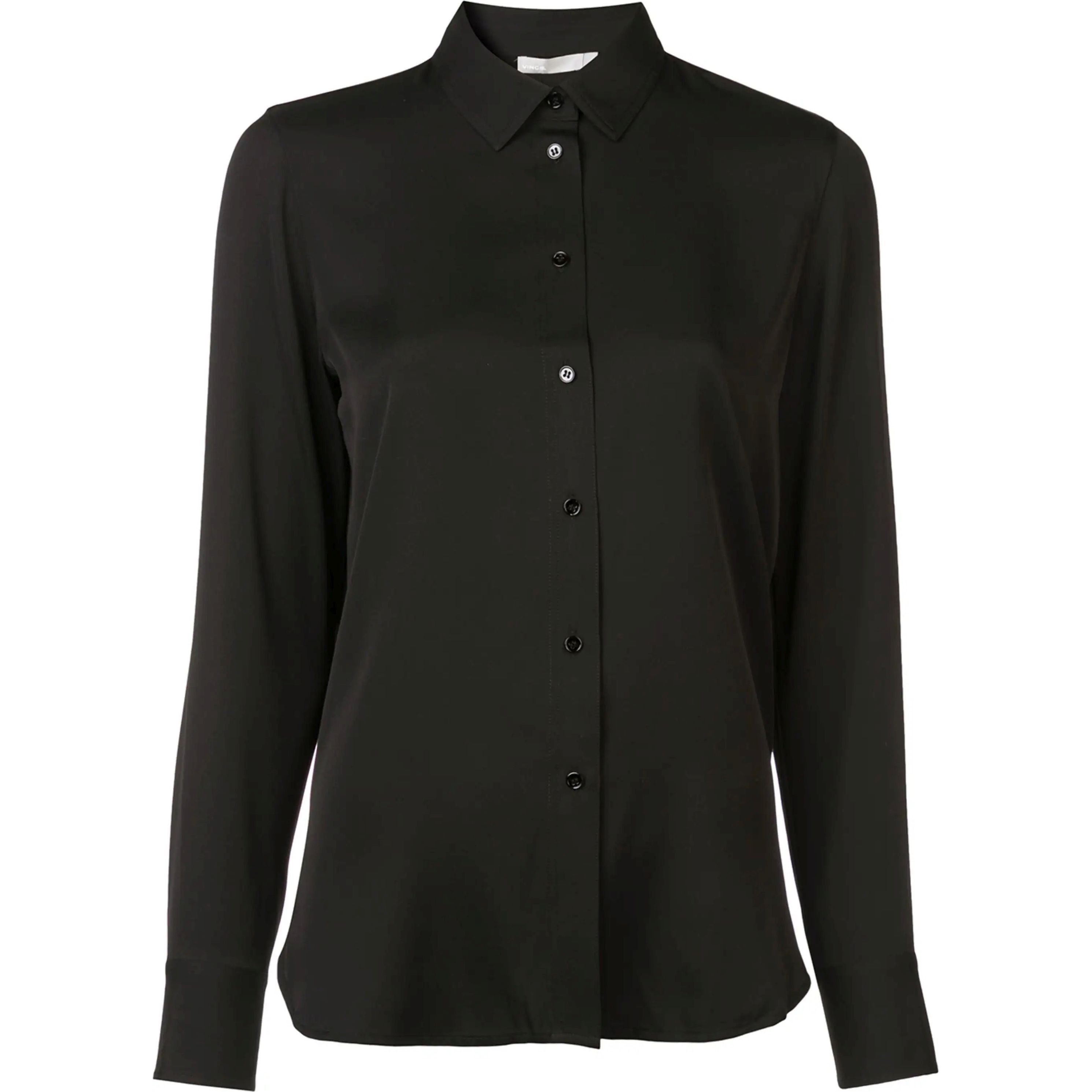 VINCE Marškiniai ilgomis rankovėmis moterims, Juoda, Slim fitted blouse