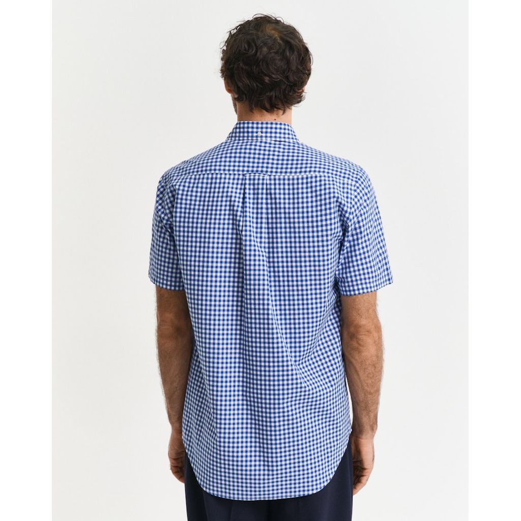 GANT Marškiniai trump. rankovėmis vyrams, Mėlyna, Reg poplin gingham shirt 3