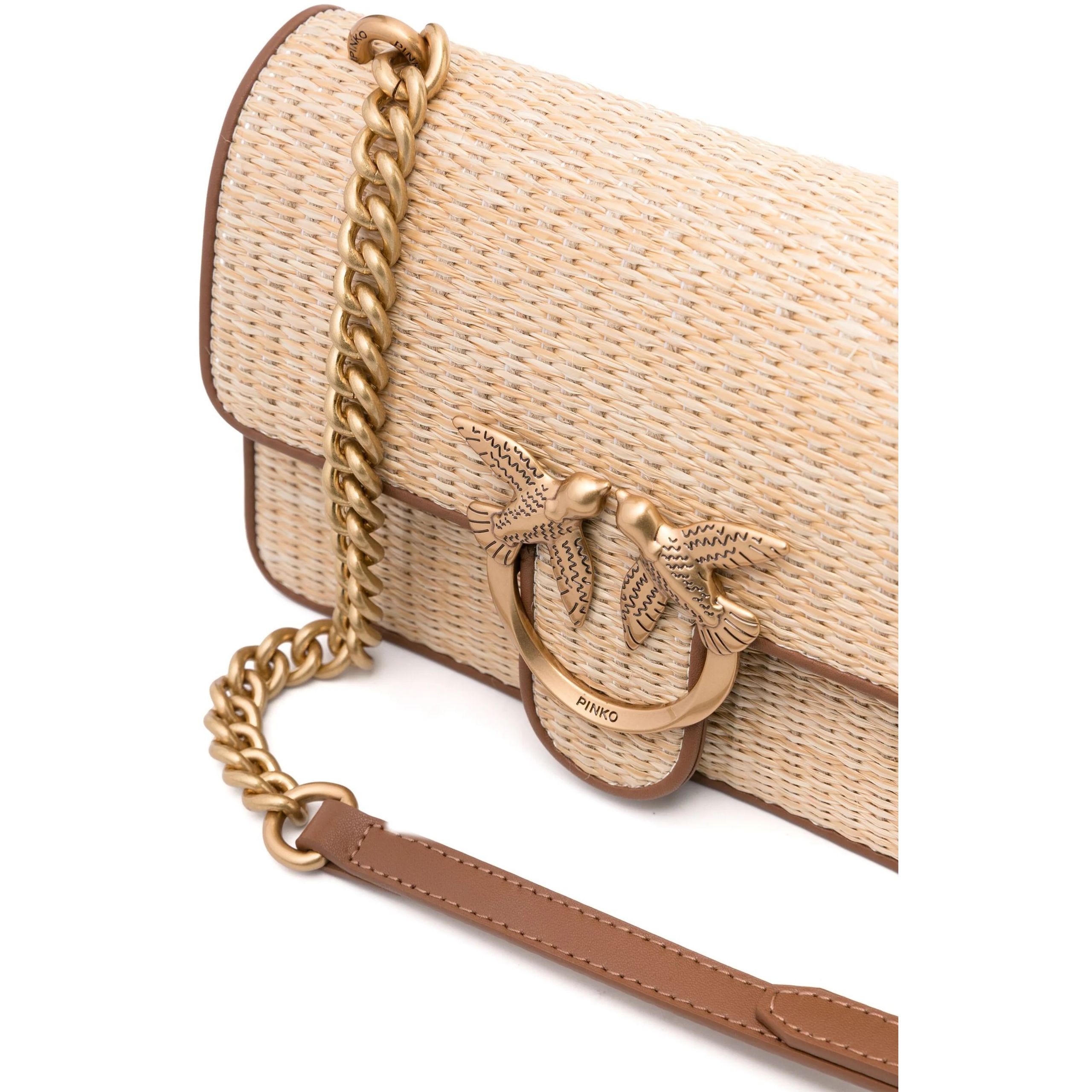 PINKO Rankinė per petį moterims, Marga, Mini raffia shoulder bag 3