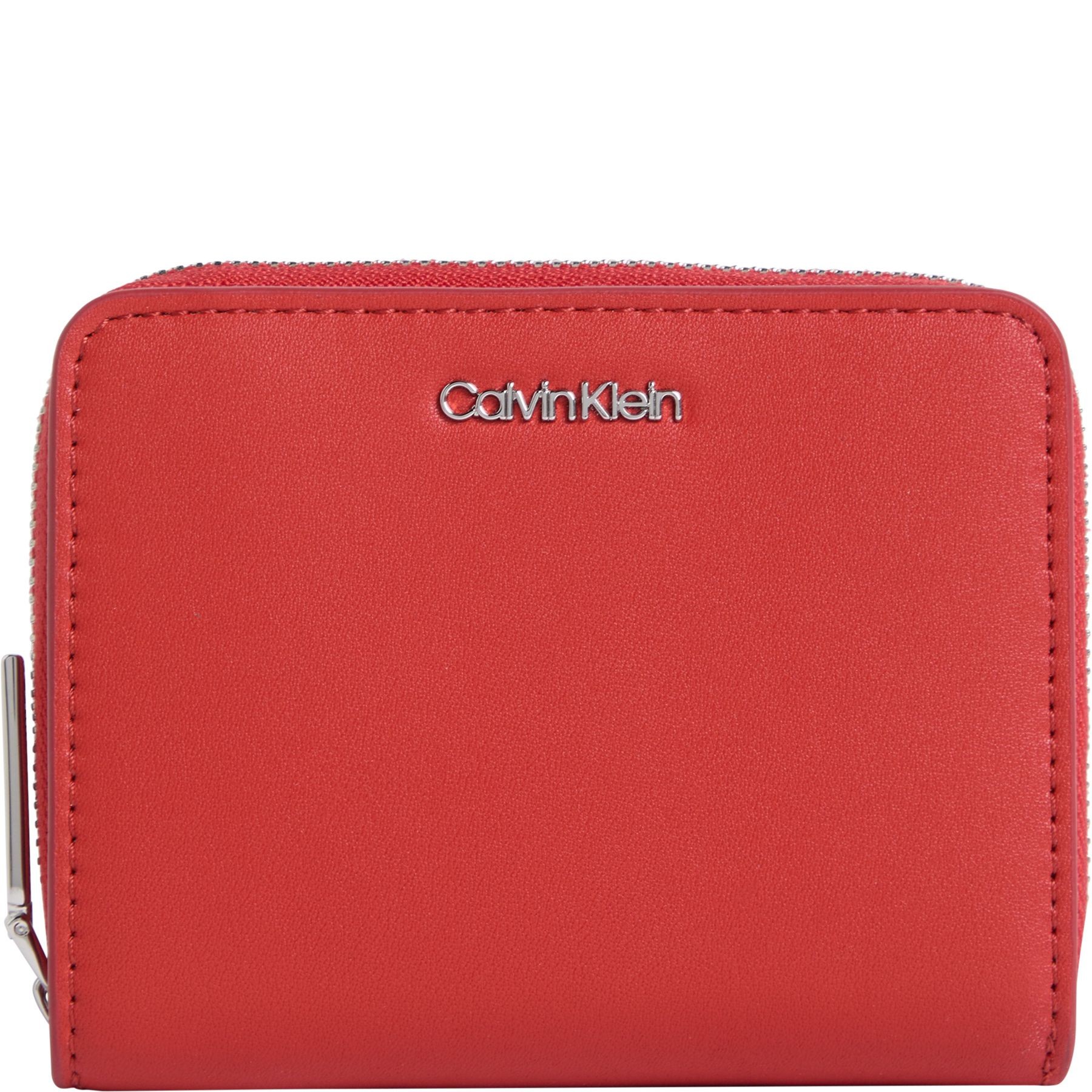 CALVIN KLEIN Piniginė moterims, Raudona, Must medium zip around wallet 1