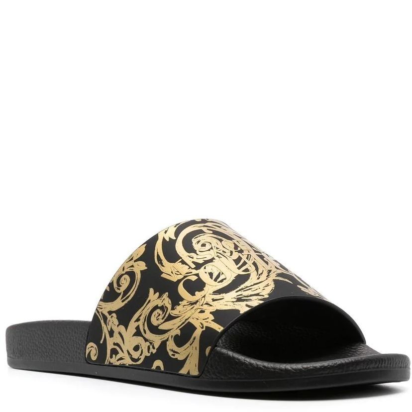 VERSACE JEANS CUTURE Šlepetės vyrams, BLACK/GOLD, Fondo slide slippers 1