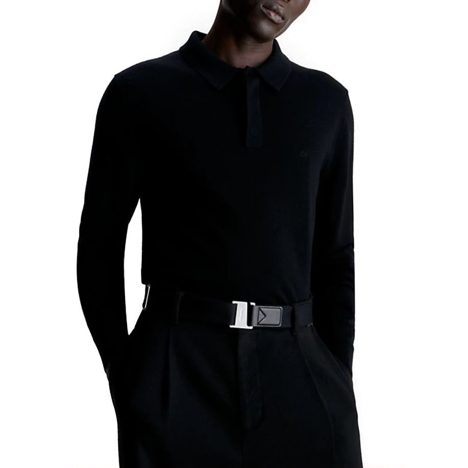 CALVIN KLEIN Sportinis nertinis vyrams, Juoda, Merino polo sweater 2