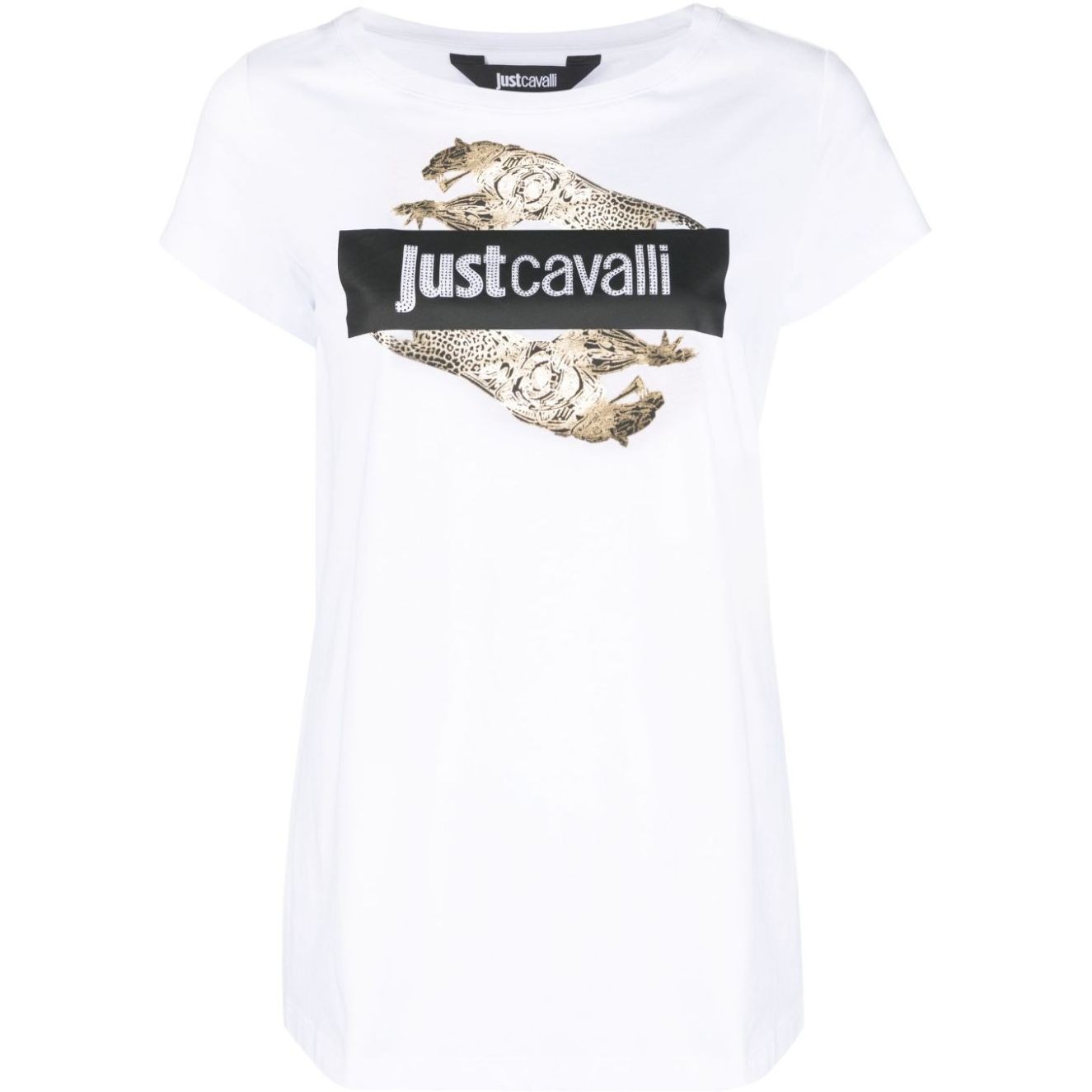 JUST CAVALLI Marškinėliai trump. rankovėmis moterims, Balta, Leopard crystal t-shirt 1