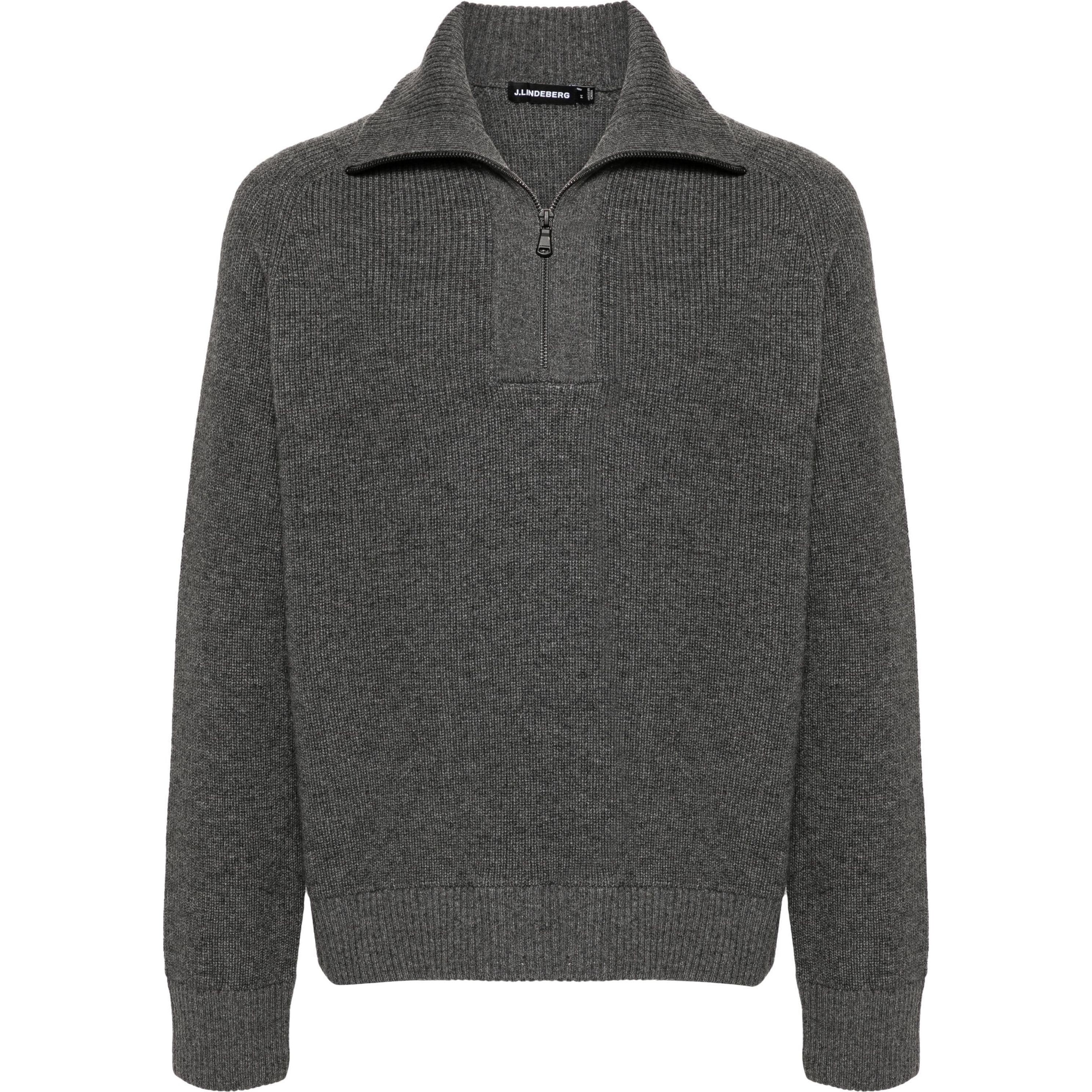 J.LINDEBERG Megztinis su kaklu vyrams, Pilka, Wilmer quarter zip knit