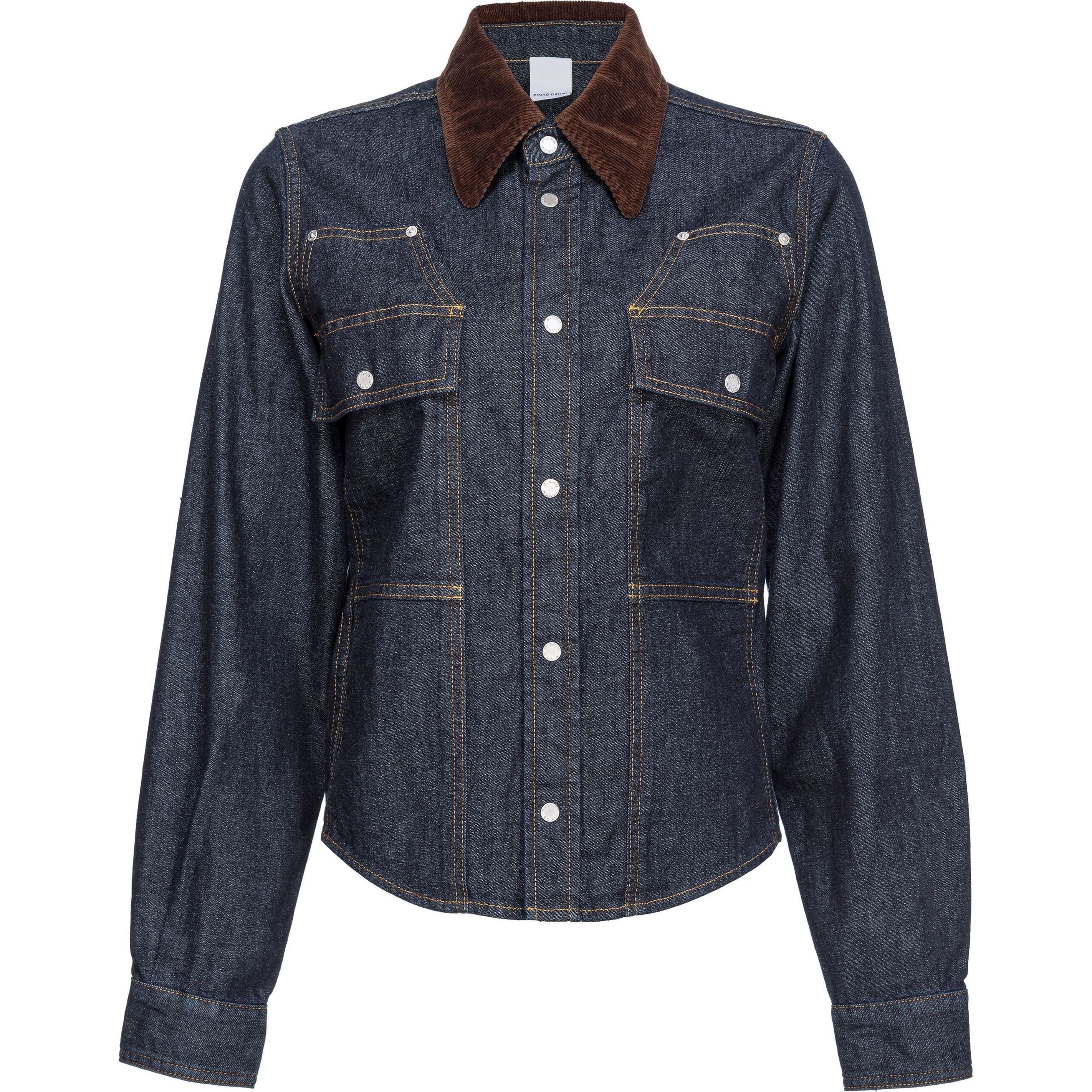 PINKO Marškiniai ilgomis rankovėmis moterims, Mėlyna, Contrast-stitching denim shirt 1