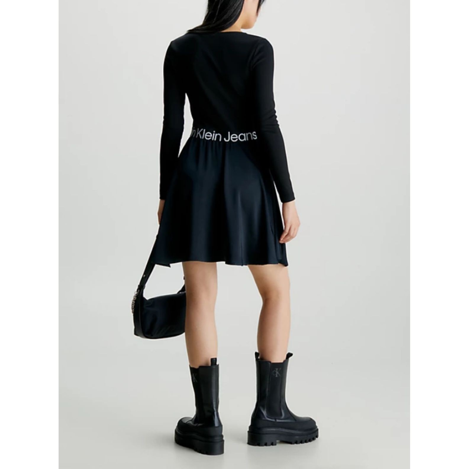 CALVIN KLEIN JEANS Midi suknelė moterims, Juoda, Logo elastic ls dress 3