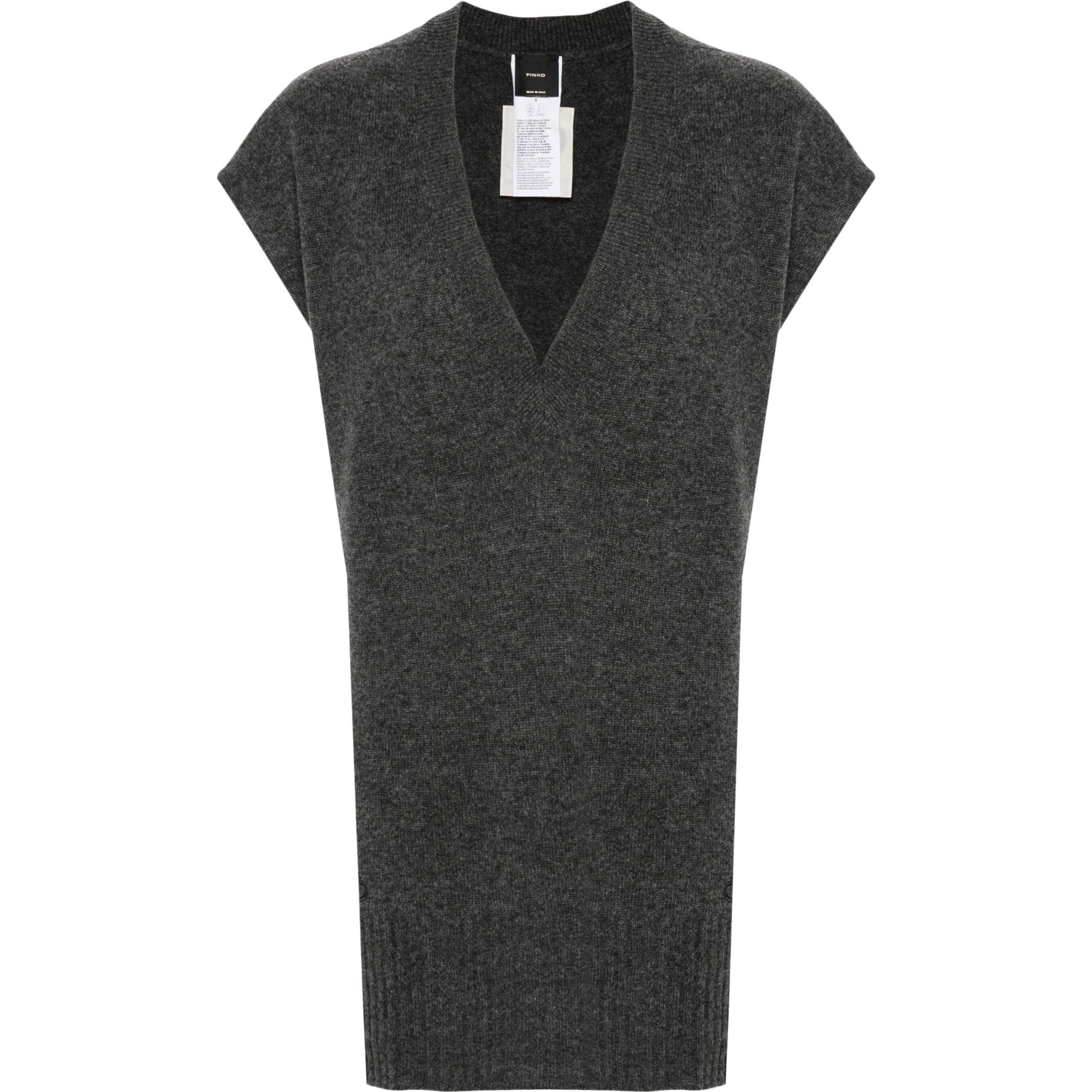 PINKO Megztinis moterims, Pilka, V-neck fine-knit vest