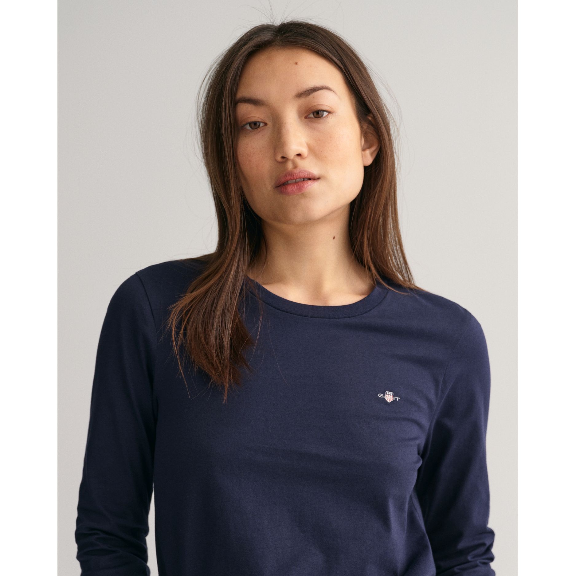 GANT Marškinėliai ilgom. rankovėmis moterims, Mėlyna, reg shield ls t-shirt 4