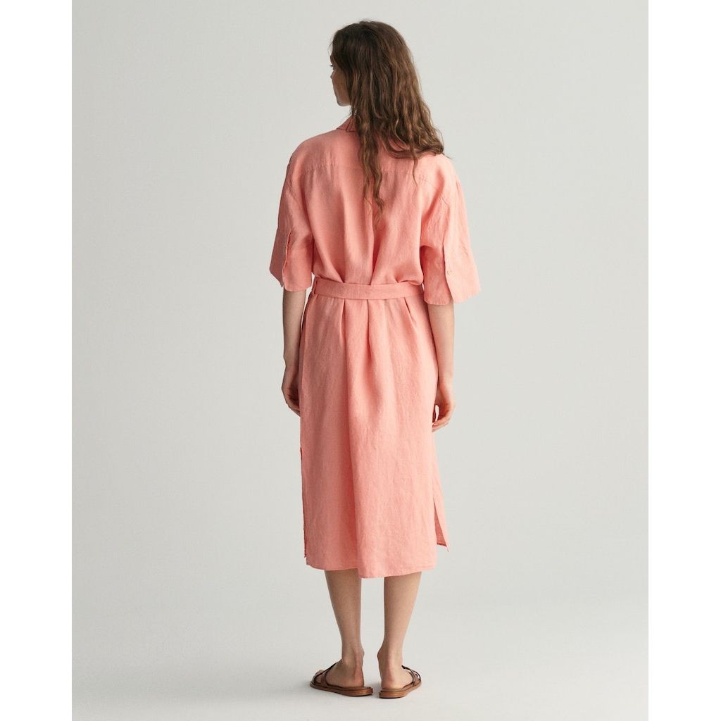 GANT Midi suknelė moterims, Rožinė, REL LINEN SS SHIRT DRESS 3