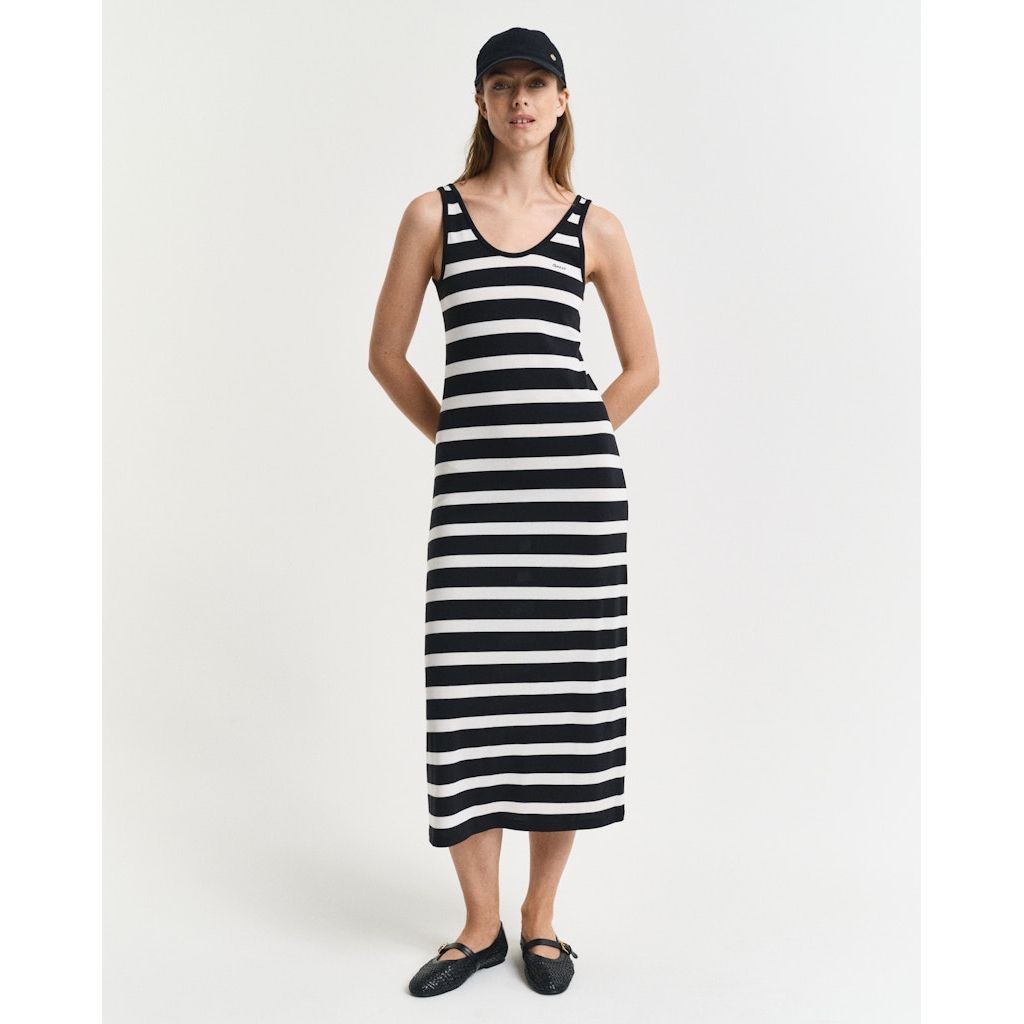 GANT Midi suknelė moterims, Juoda, Striped jersey midi dress 2