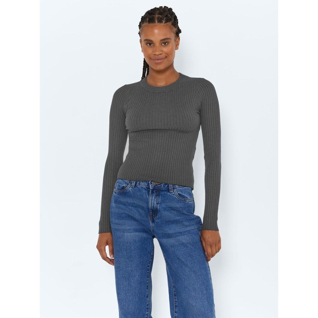 NOISY MAY Megztinis moterims, Pilka, NMSHIP L/S O-NECK RIB 4