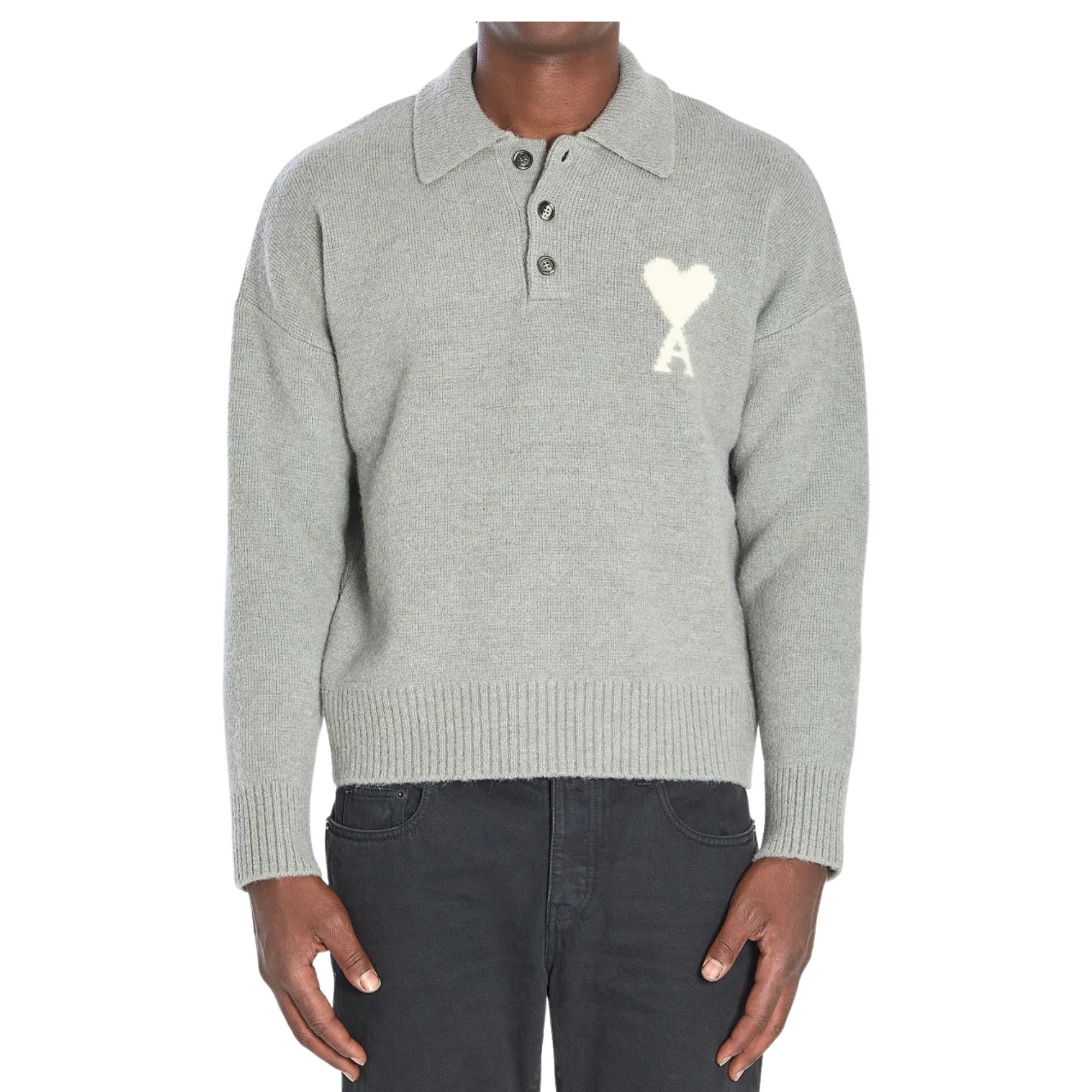 AMI PARIS Megztinis, Pilka, Ami de coeur polo sweater 1