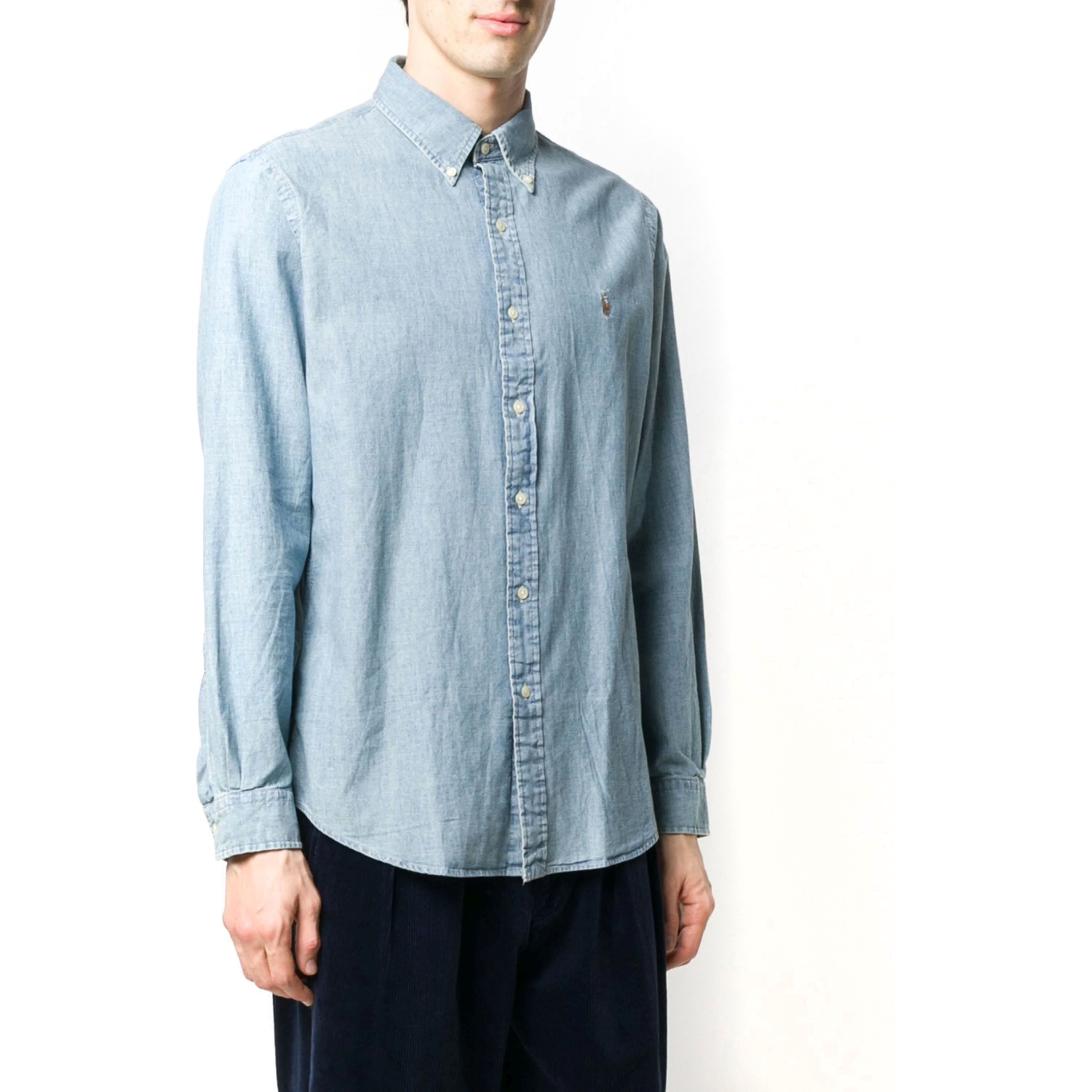 POLO RALPH LAUREN Marškiniai ilgomis rankovėmis vyrams, Mėlyna, Custom fit chambray shirt 2