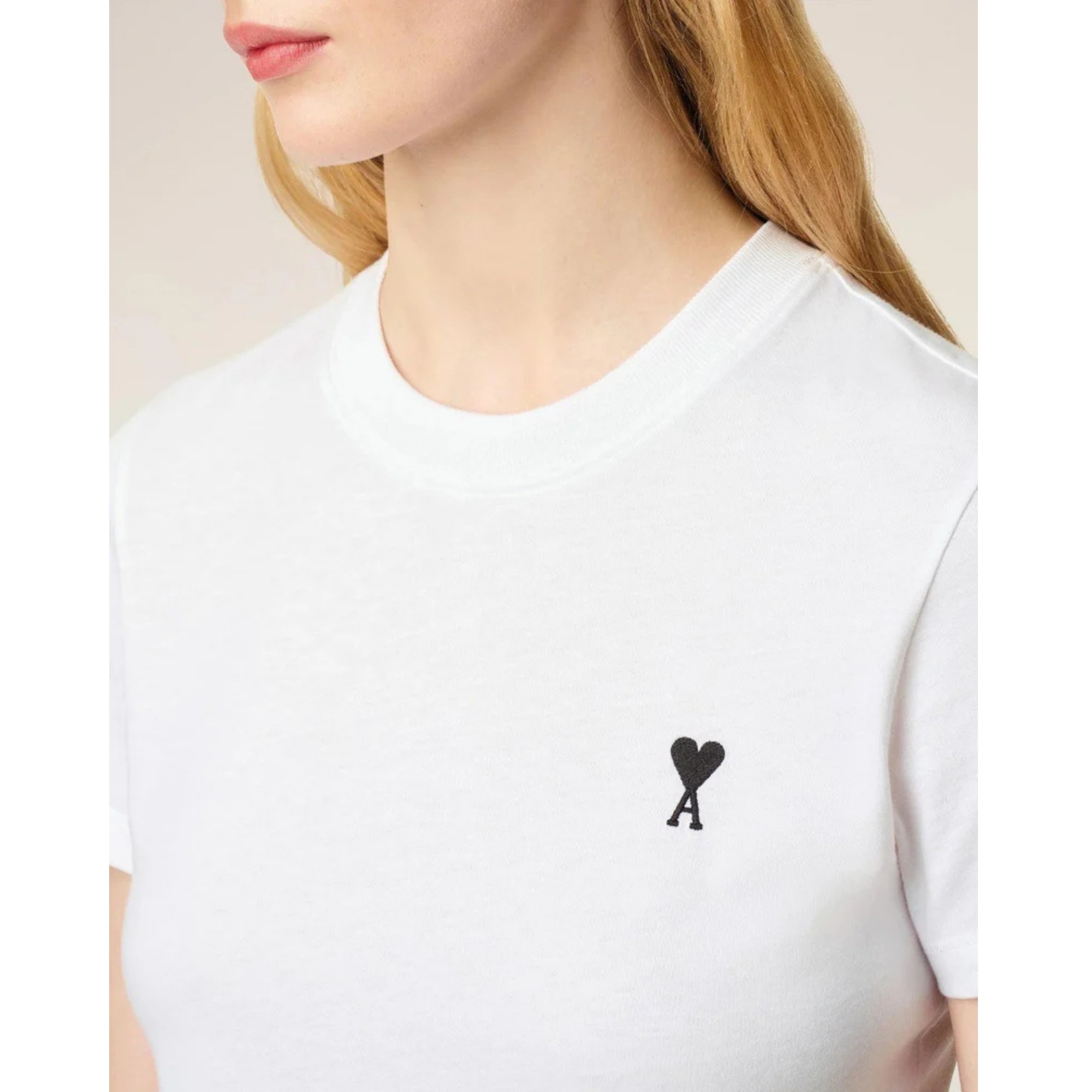 AMI PARIS Marškinėliai trump. rankovėmis moterims, Balta, Cropped contrasted adc t shirt 2