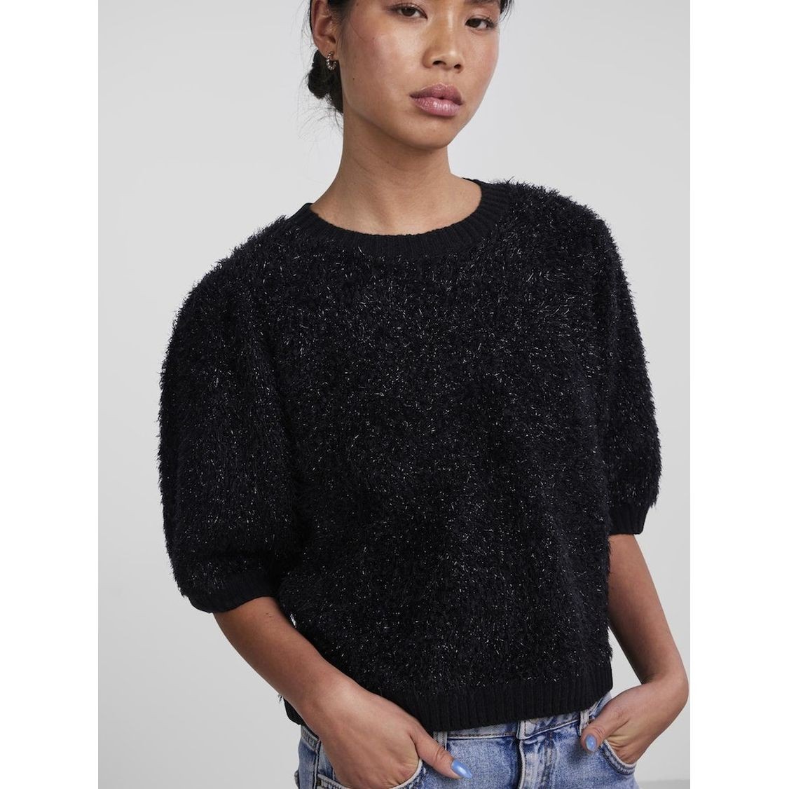 PIECES Megzta palaidinė moterims, Juoda, Fee o-neck knit 4