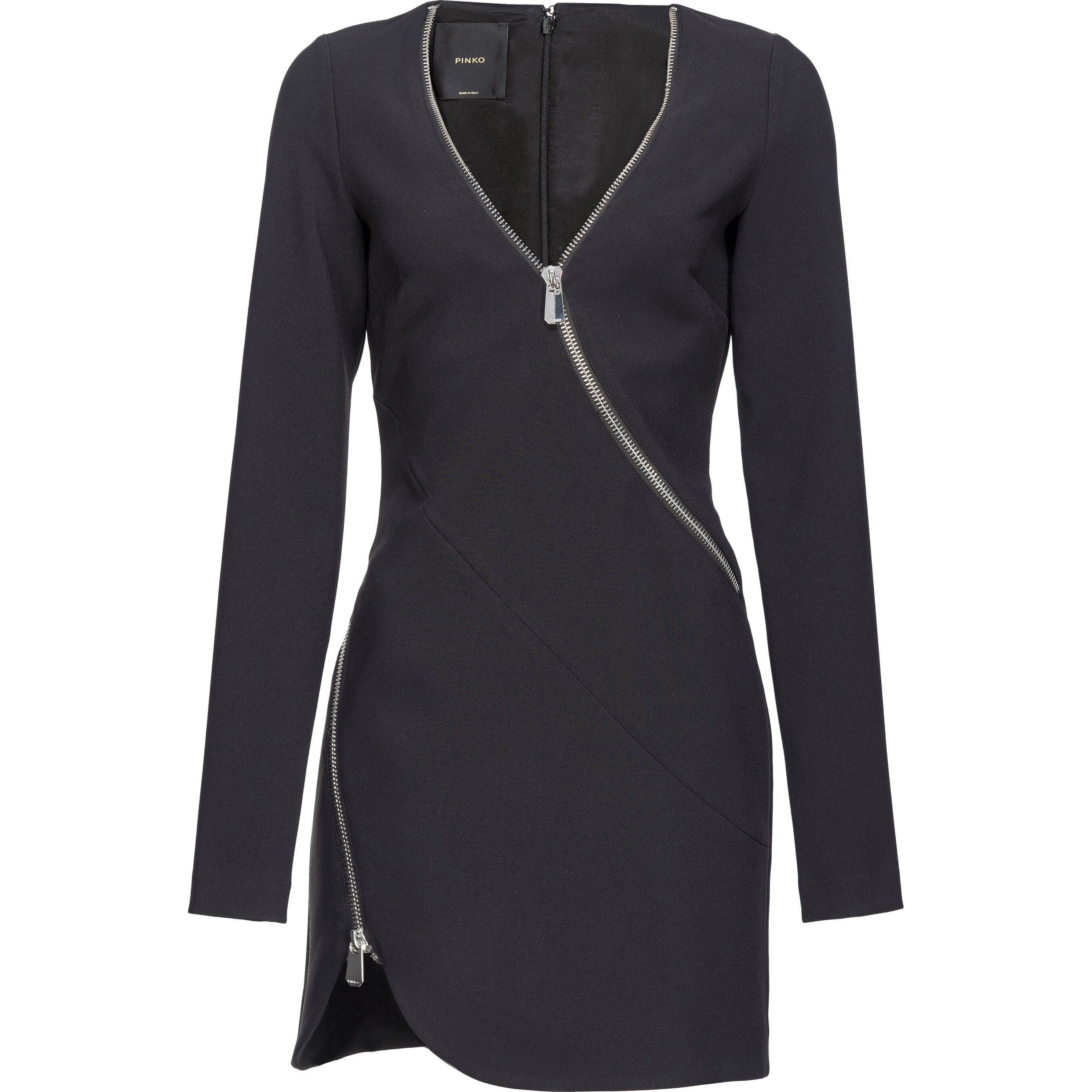 PINKO Mini suknelė moterims, Juoda, Zipped crepe v-neck minidress 1