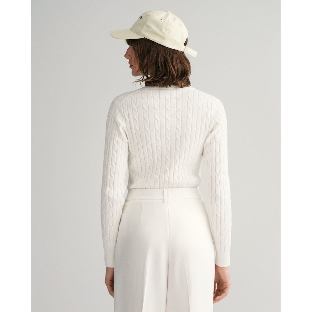 GANT Megztinis moterims, Geltona, STRETCH COTTON CABLE V-NECK 8