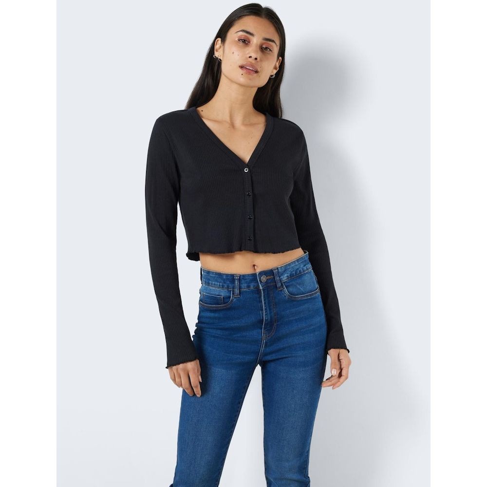 NOISY MAY Kardiganas moterims, Juoda, NMDRAKEY L/S CROPPED 3