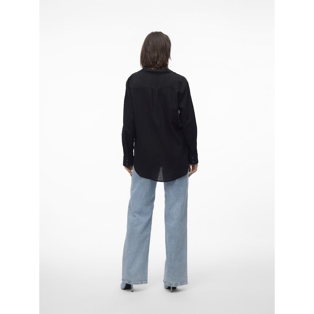 VERO MODA Marškiniai ilgomis rankovėmis moterims, Juoda, Linn shirt 2